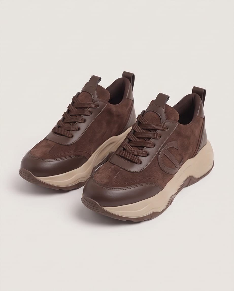 Kadın Kahve Kalın Taban Bağcıklı Rahat Günlük Spor Yürüyüş Ayakkabı Sneaker