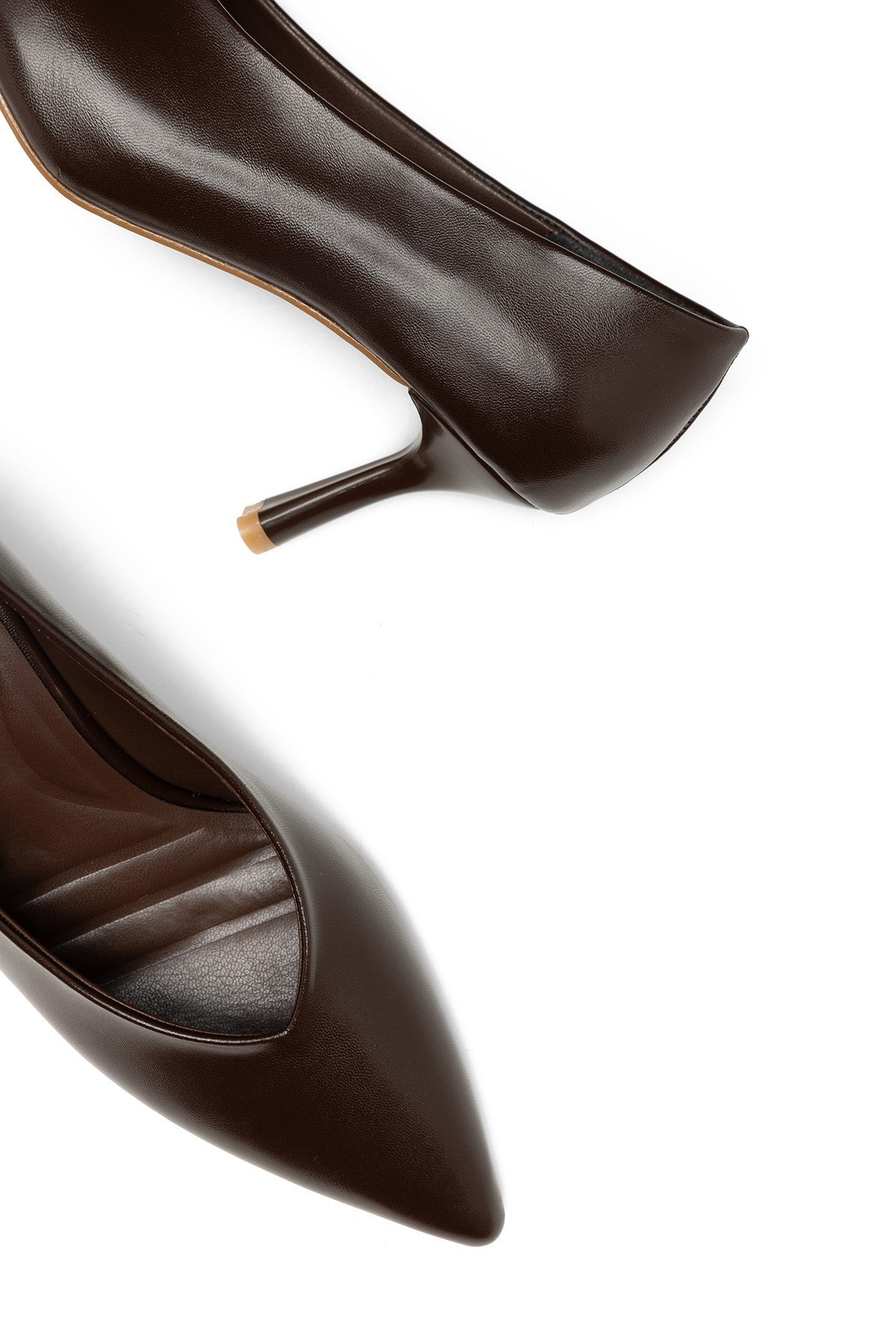 Kadın Kahve Renkli Kalın Topuklu Sivri Burun Düz Stiletto Gündelik Ayakkabı