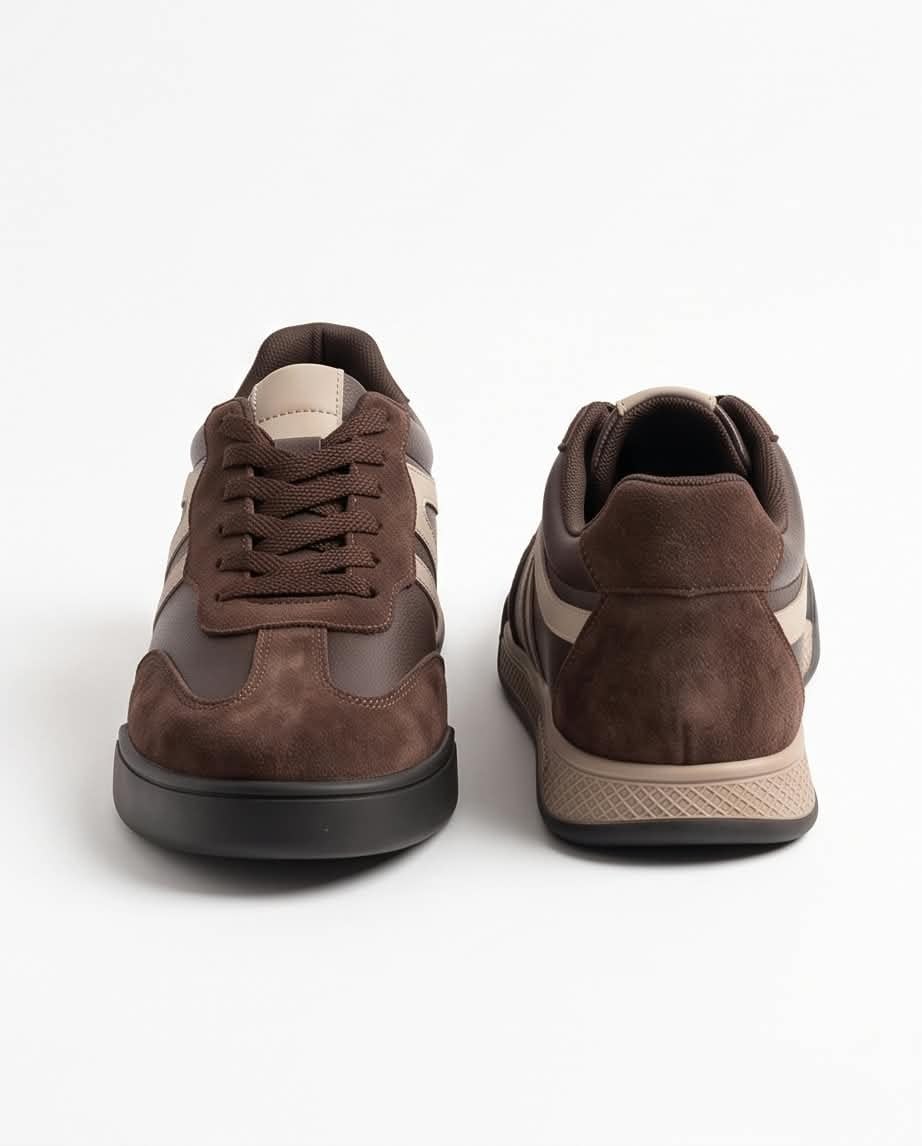 Kadın Kahve Süet Detaylı Retro Günlük Yürüyüş Sneaker Spor Ayakkabı
