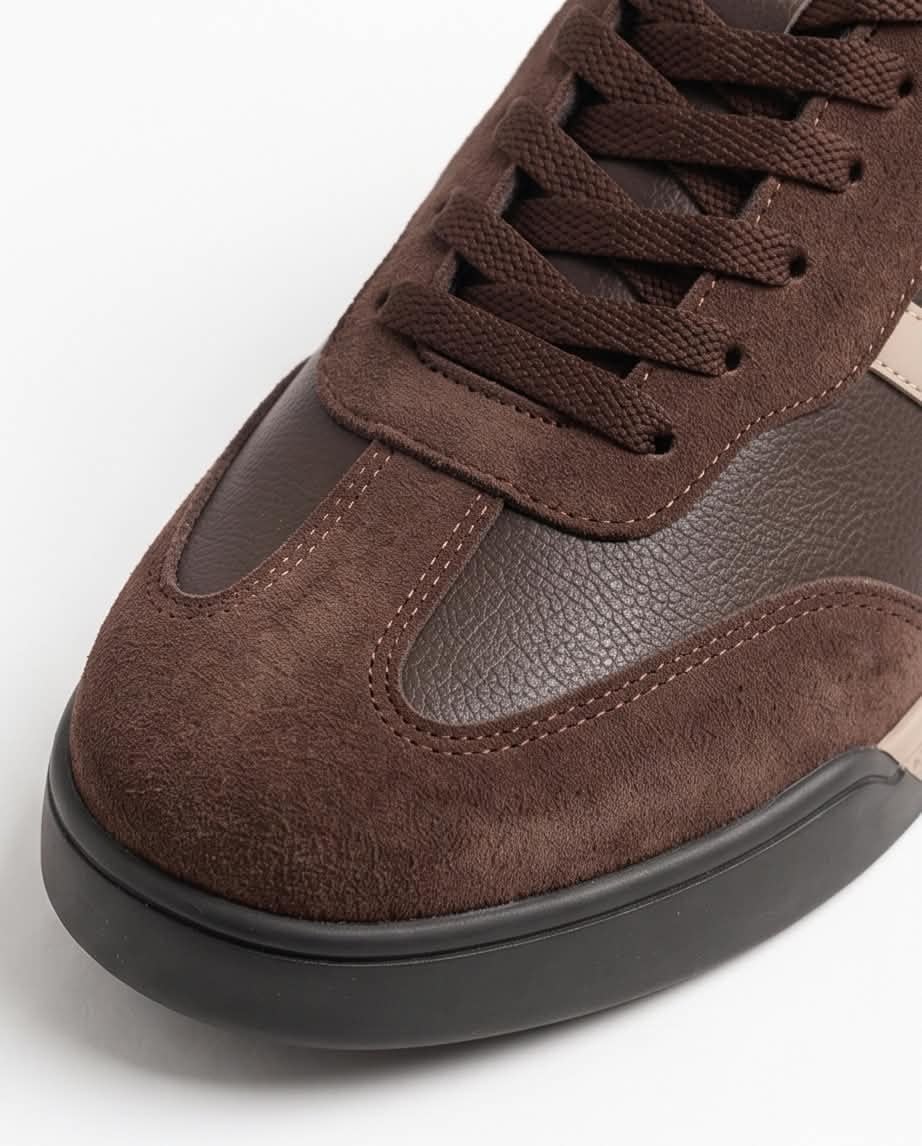 Kadın Kahve Süet Detaylı Retro Günlük Yürüyüş Sneaker Spor Ayakkabı