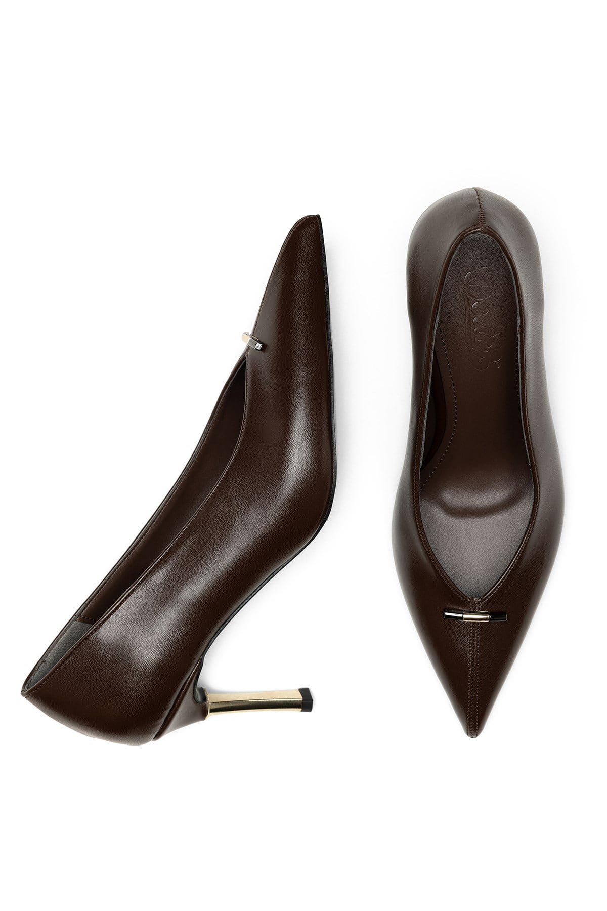 Kadın Kısa İnce Topuklu Toka Detaylı Sivri Burun Düz Stiletto Kahve Ayakkabı