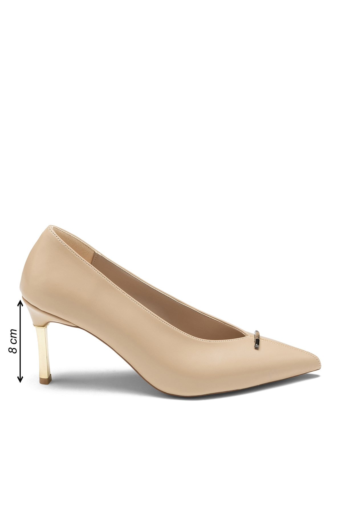 Kadın Kısa İnce Topuklu Toka Detaylı Sivri Burun Düz Stiletto Bej Ayakkabı