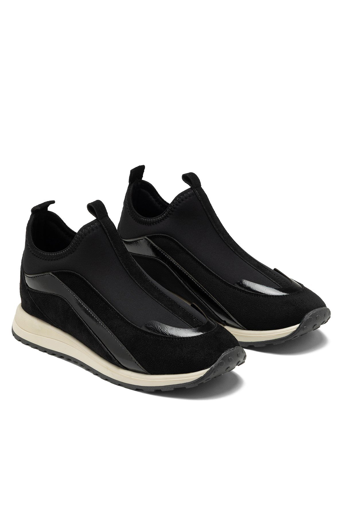 Kadın Siyah Streç Çorap Spor Ayakkabı Bağcıksız Rahat Sneaker
