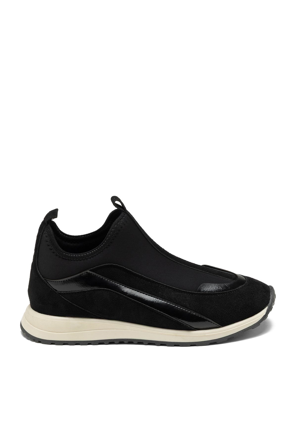 Kadın Siyah Streç Çorap Spor Ayakkabı Bağcıksız Rahat Sneaker