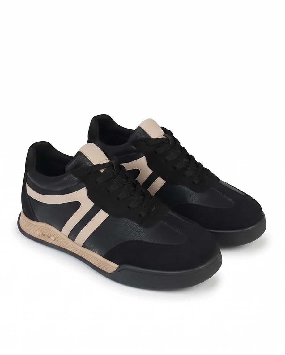 Kadın Siyah Süet Detaylı Retro Günlük Yürüyüş Sneaker Spor Ayakkabı