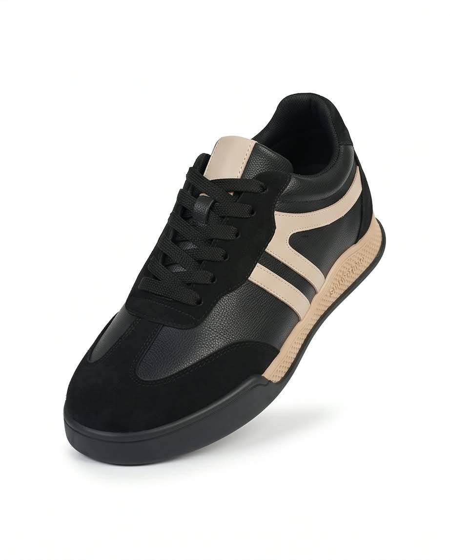 Kadın Siyah Süet Detaylı Retro Günlük Yürüyüş Sneaker Spor Ayakkabı