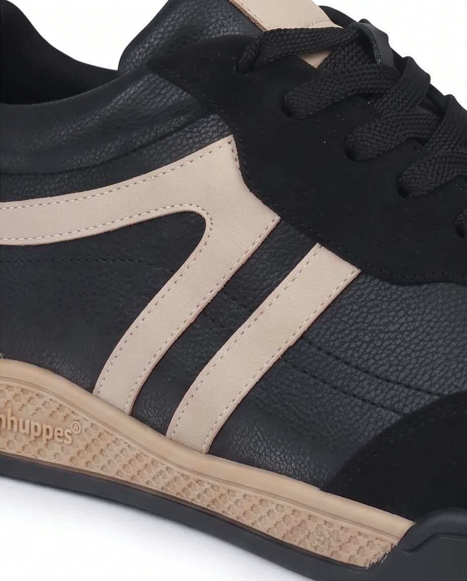 Kadın Siyah Süet Detaylı Retro Günlük Yürüyüş Sneaker Spor Ayakkabı