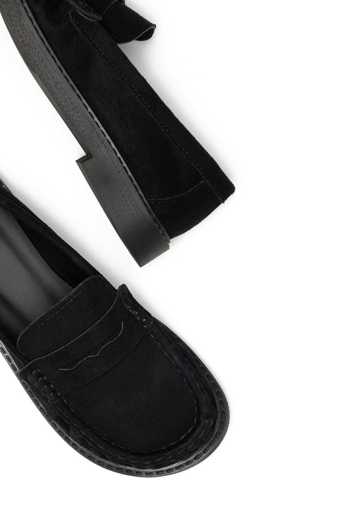 Kadın Siyah Süet Düz Taban Loafer Babet & Günlük Casual Ayakkabı