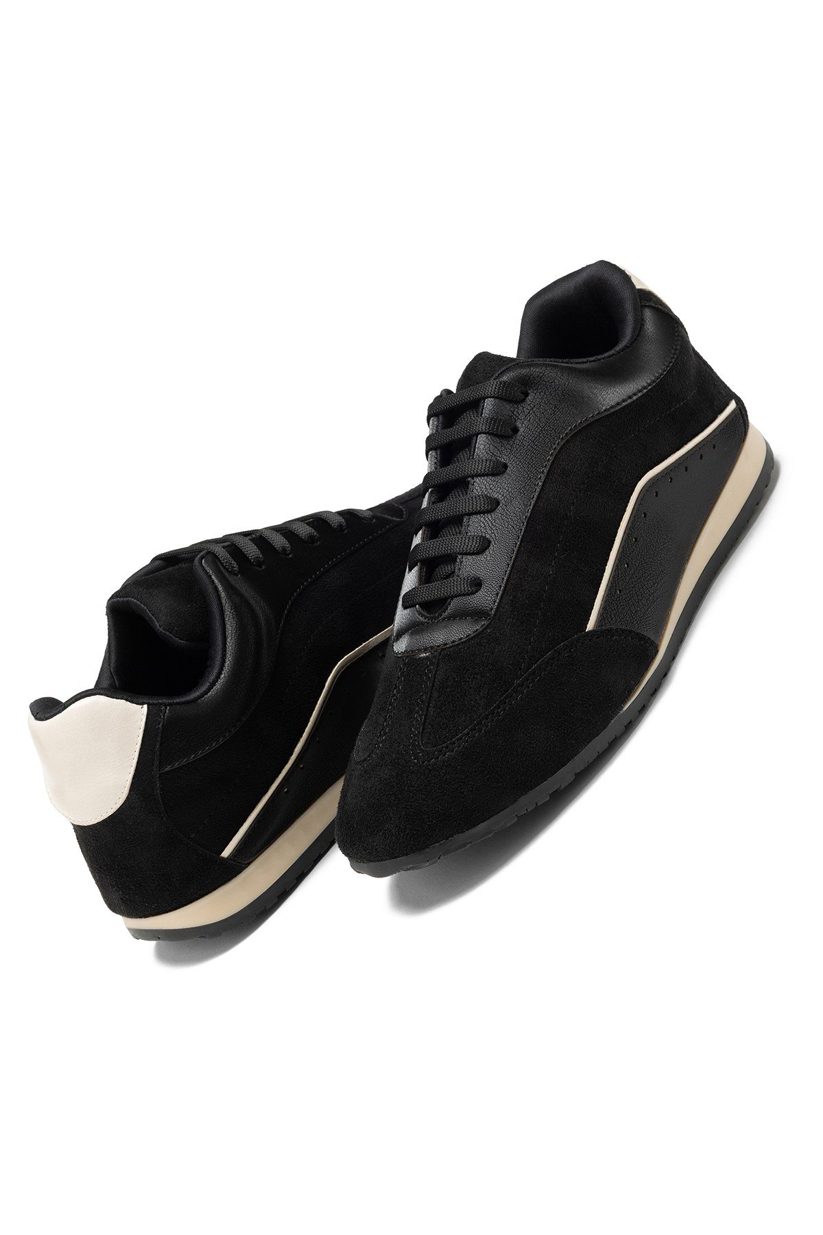 Kadın Siyah Süet Garnili Bağcıklı Rahat Taban Günlük Sneaker Spor Ayakkabı