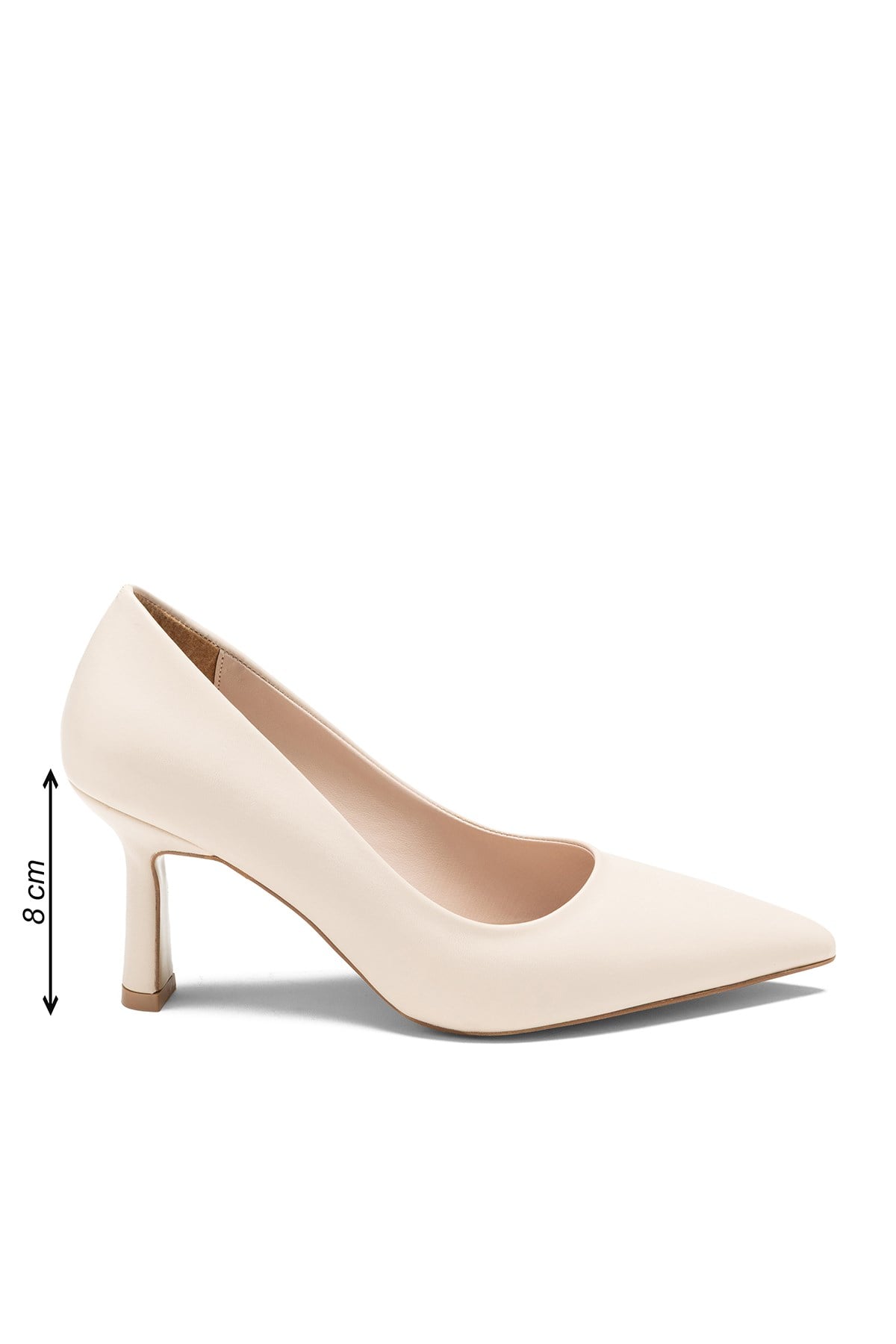 Kadın Yüksek Topuklu Sivri Burun Düz Stiletto Bej Cilt  Ayakkabı