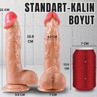 UNIQUE Realistik Dokuda Kalın Damarlı Dildo Vantuzlu Gerçekçi Yapay Penis 21 CM