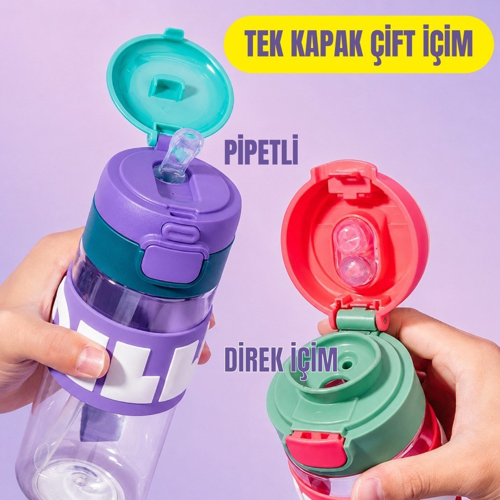 DİLLER 600 ML SİLİKON GÖVDELİ PİPETLİ TRİTAN SU MATARASI