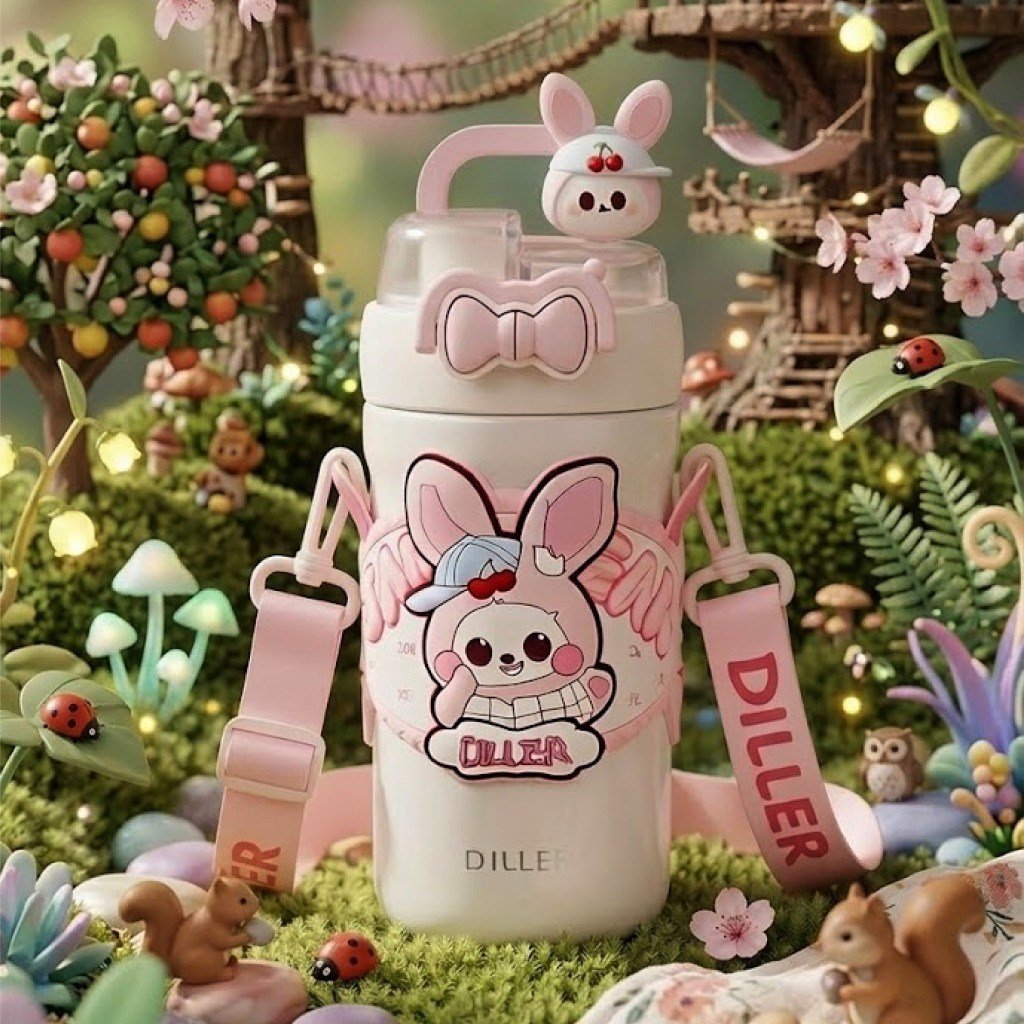 PEMBE TAVŞAN PASLANMAZ ÇELİK DESENLİ TERMOS 490 ML