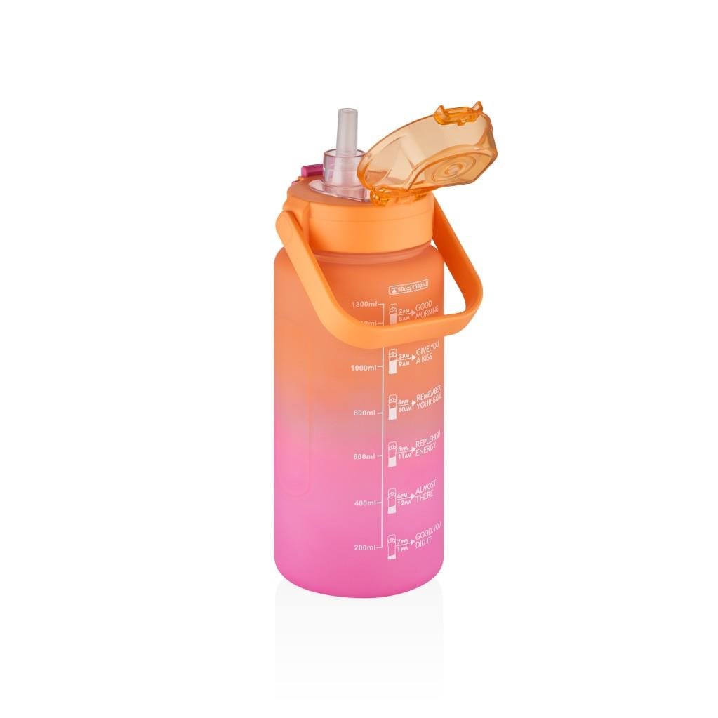 VAGONLİFE TRITAN 1500 ML ÇİFT RENK SOFT-TOUCH MOTİVASYON SU MATARASI