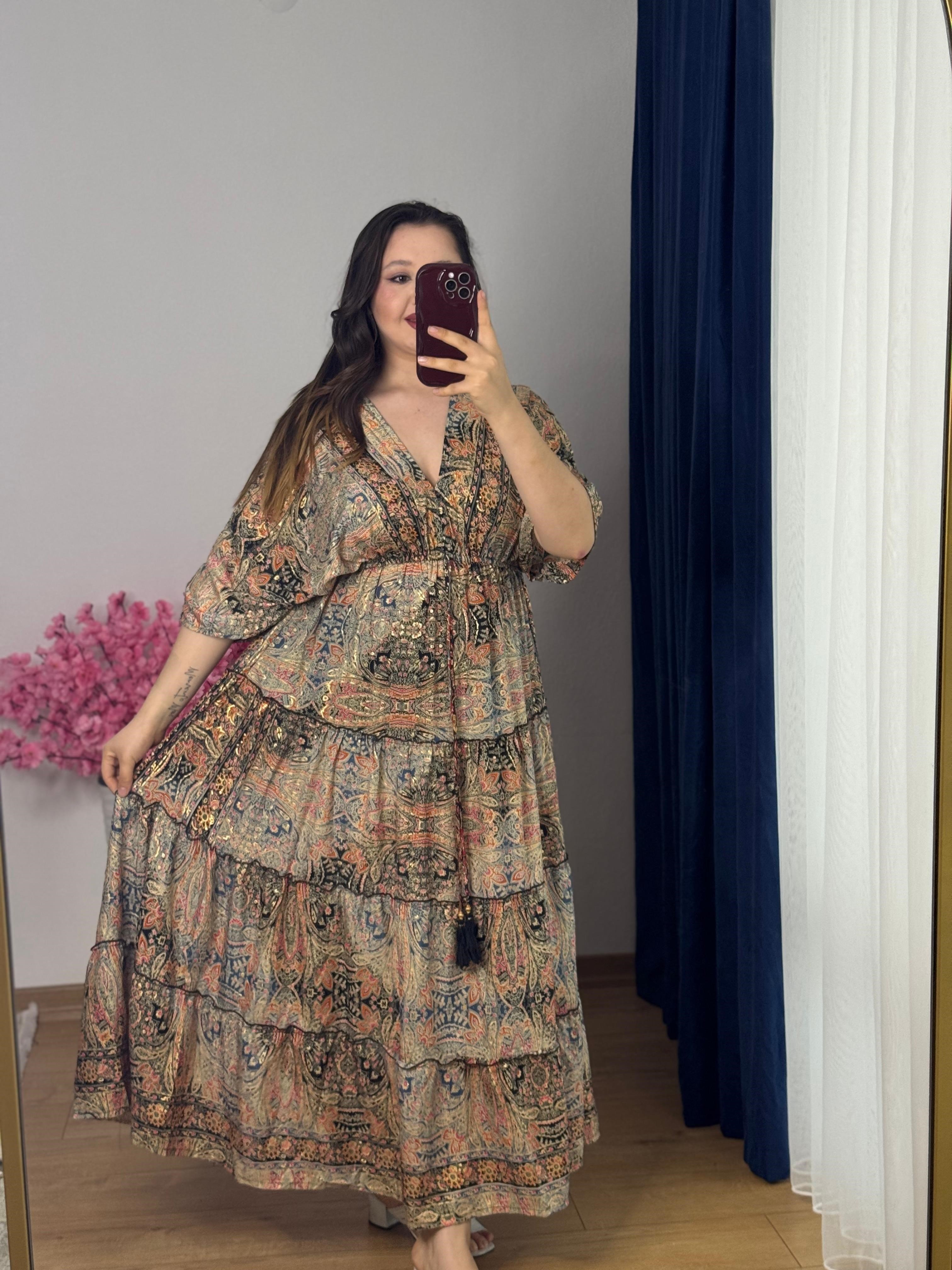 ipek kumaş kaftan elbise-1008