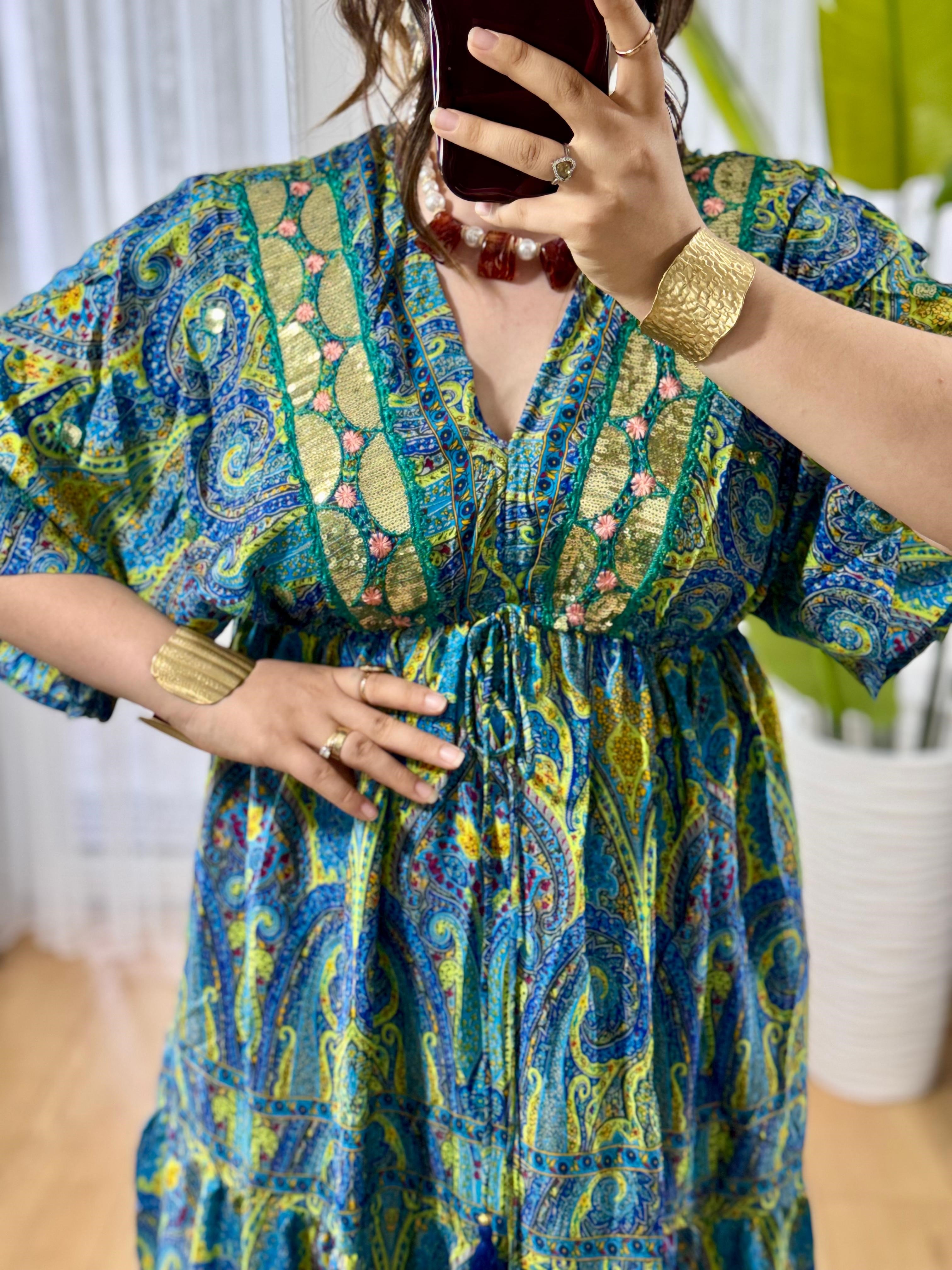 İpek Nakışlı Kaftan Elbise -30