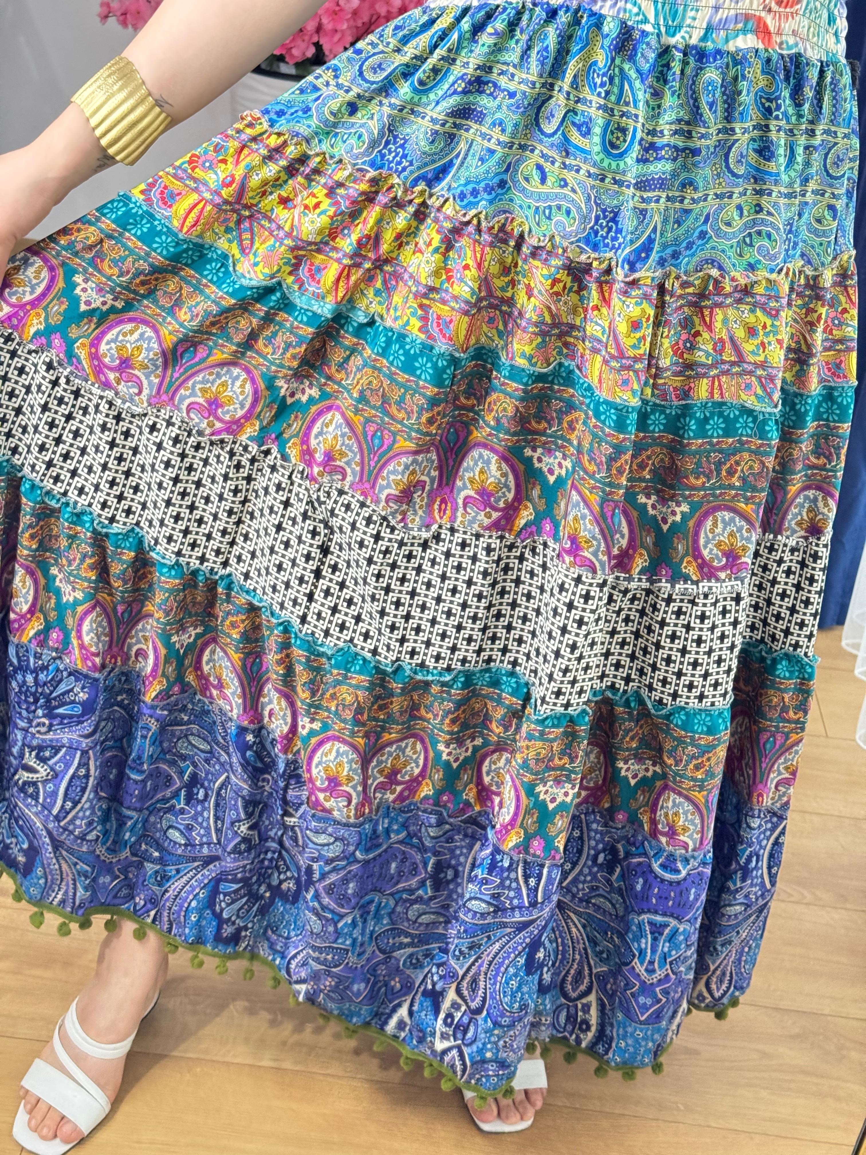 İpek Patchwork Straplez Elbise -50