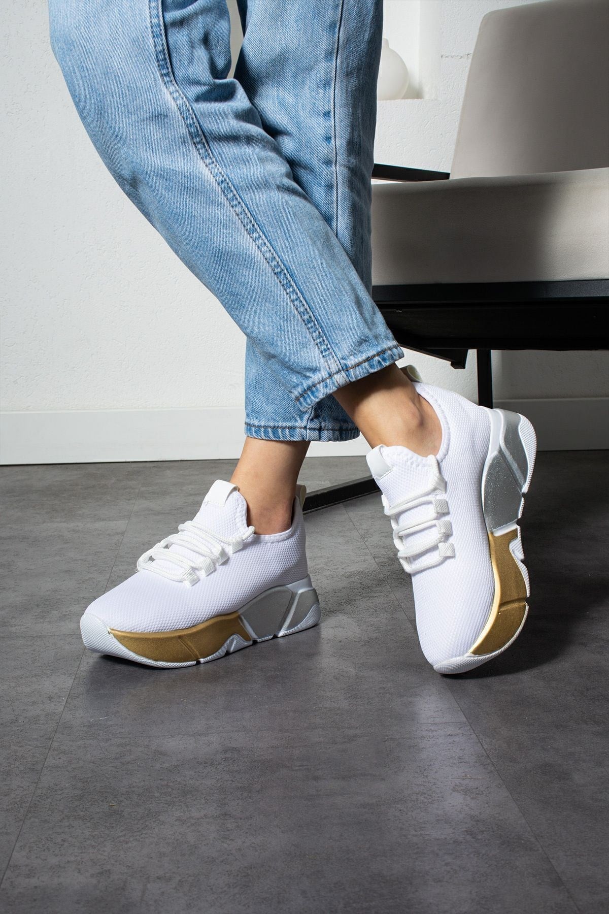Beyaz-platin Kadın Bağcık Detaylı Fileli Sneaker Ve Günlük Kadın Spor Ayakkabı Kadın Sneakers