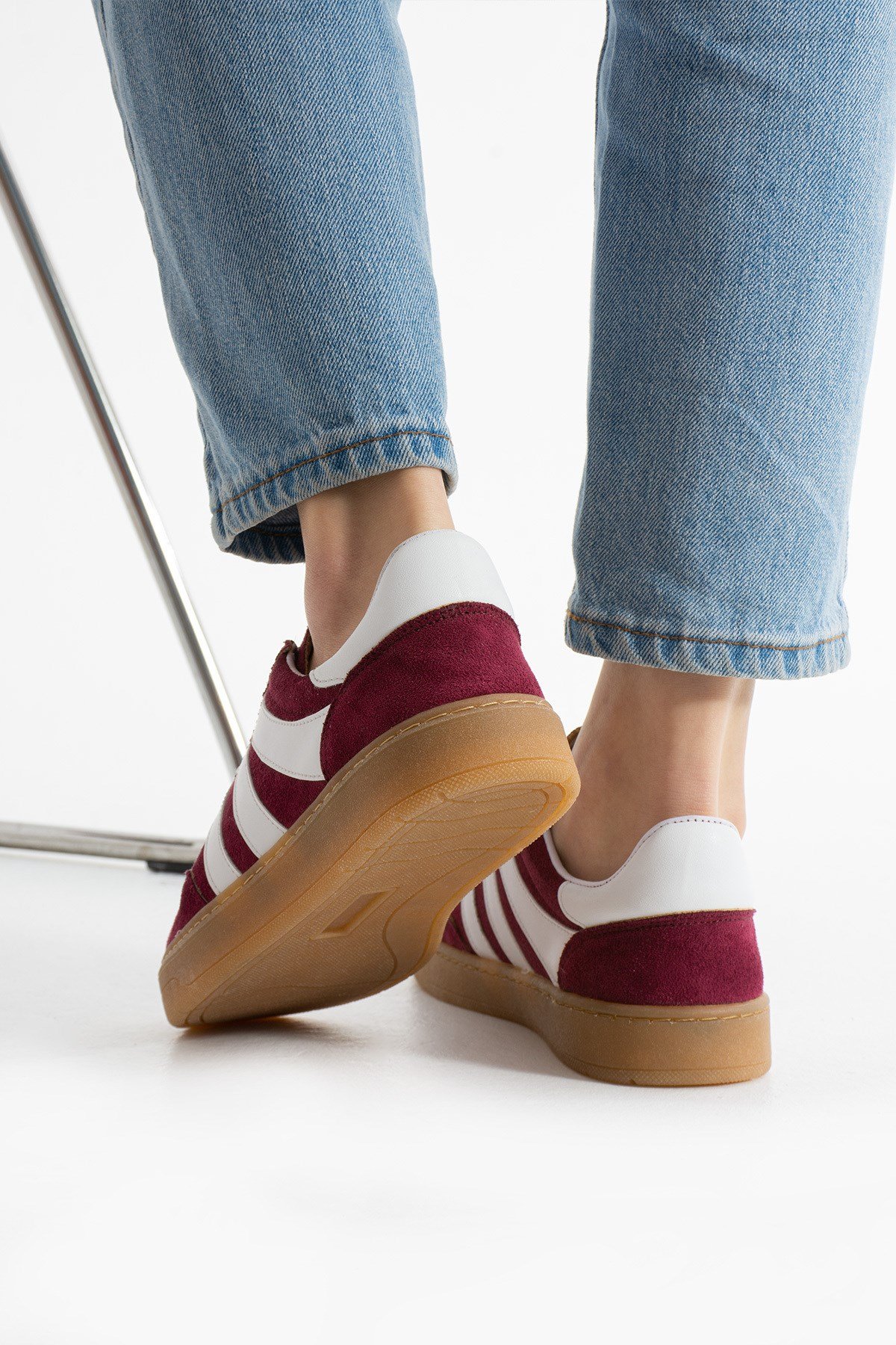 Kadın Sneaker Bağcıklı Rahat Düz Ortopedik Taban Günlük Spor Ayakkabı Bordo