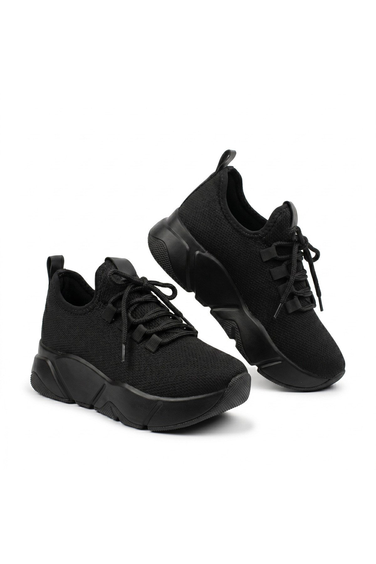 Siyah-Siyah Kadın Bağcık Detaylı Fileli Sneaker Ve Günlük Kadın Spor Ayakkabı Kadın Sneakers