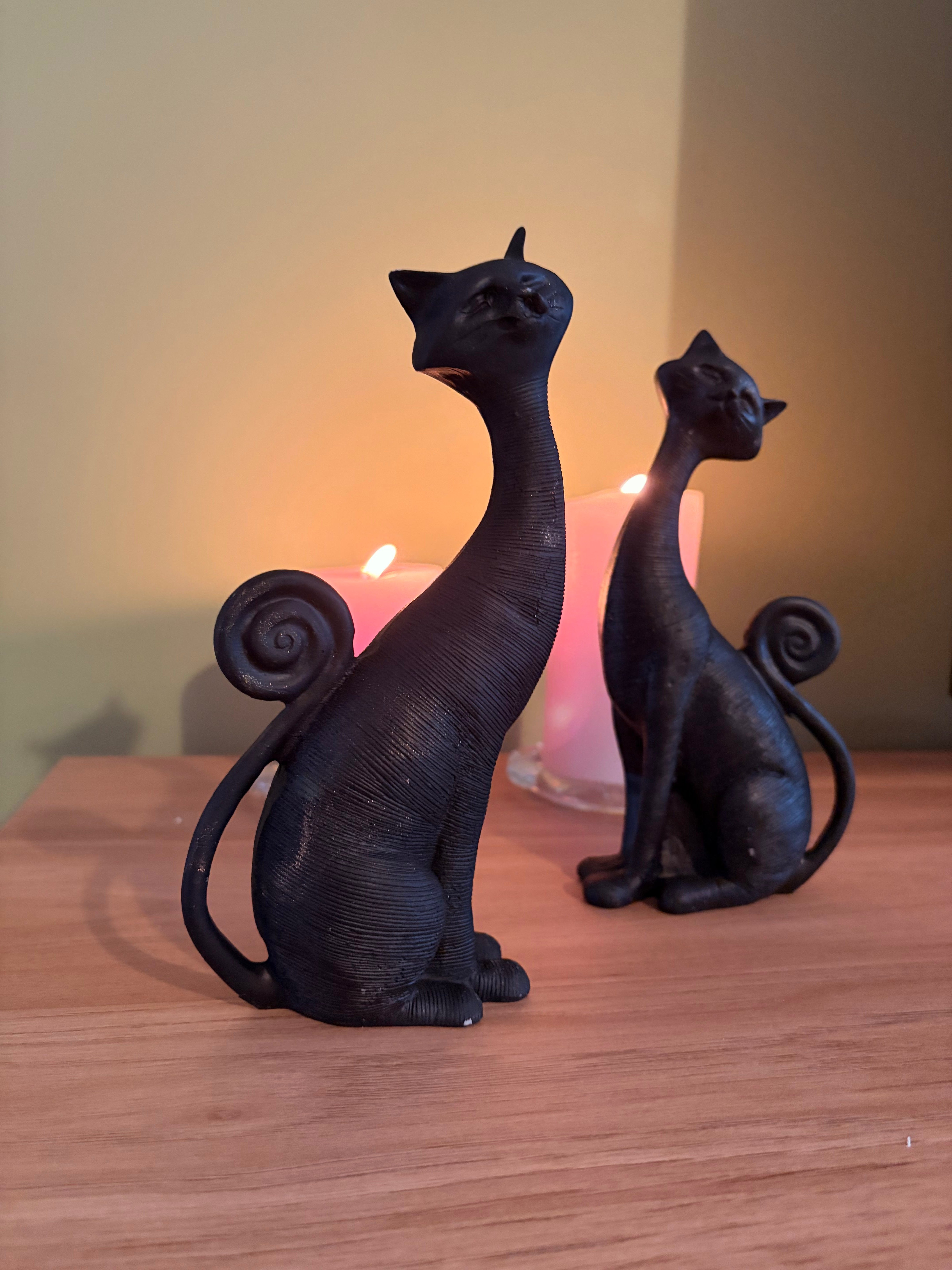2'li Dekoratif Kedi Biblo Seti – Mat Siyah (21x11 cm)
