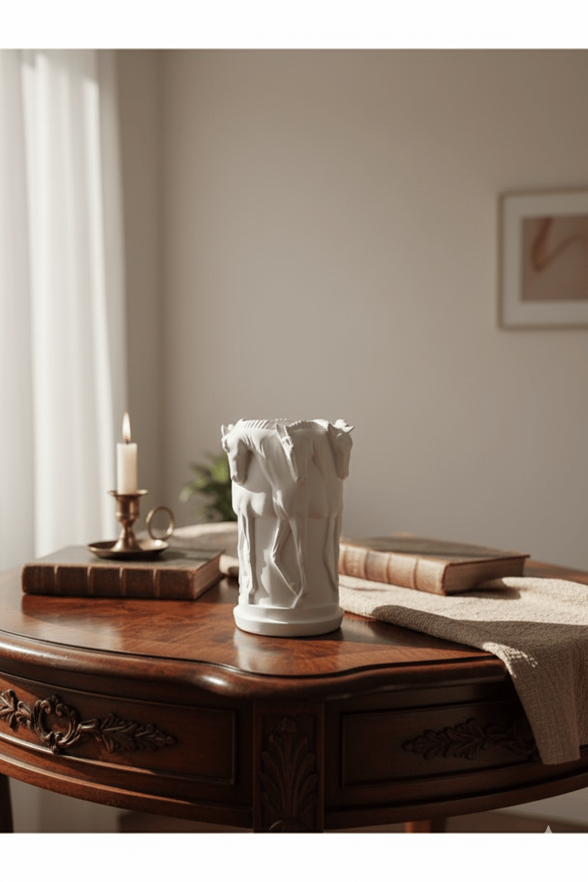 At Figürlü Dekoratif Vazo – 30x22 cm Polyester Heykel Formunda Çiçeklik