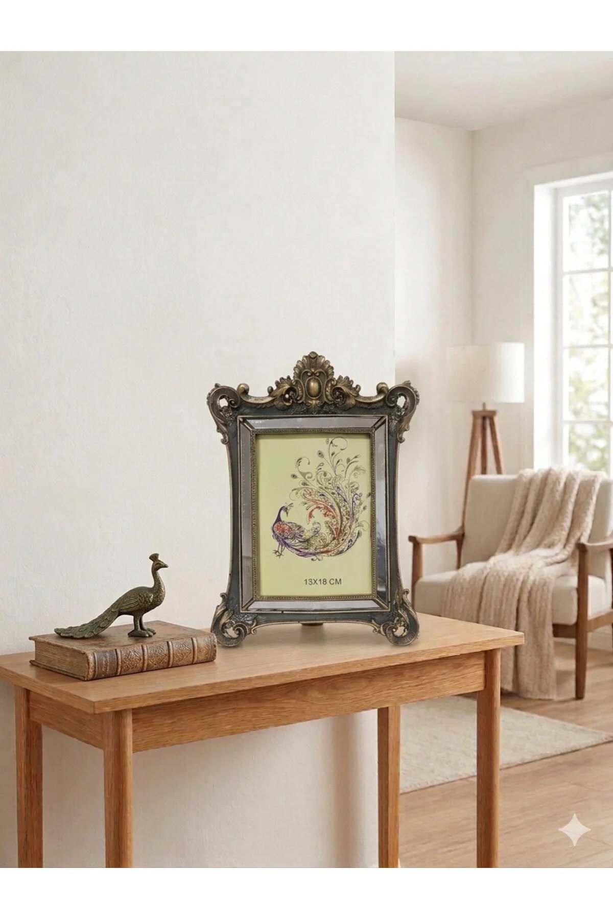 Barok Tarzı Haki Eskitme Klasik Fotoğraf Çerçevesi (13x18 cm) | Hanlar Home