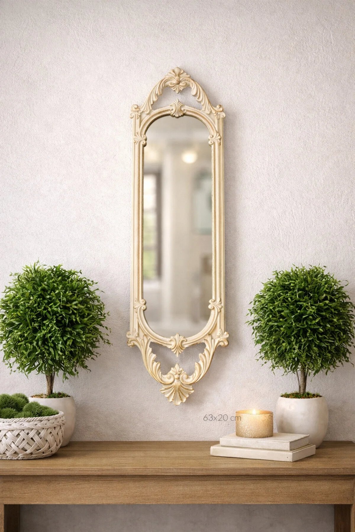 Barok Tarzı Krem Dekoratif Duvar Aynası (63x20 cm) | Hanlar Home
