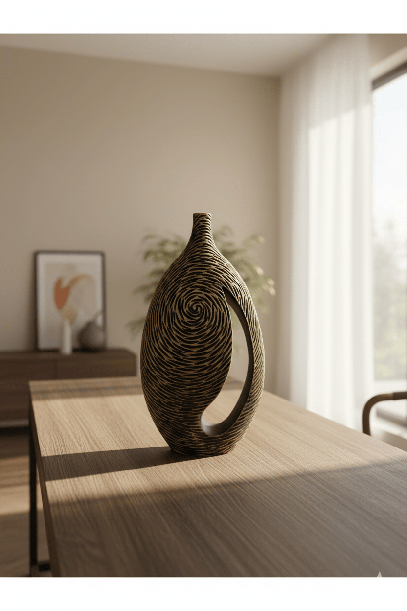 Dikey Formlu Dekoratif Vazo - Minimal Tasarım (47x38x6)