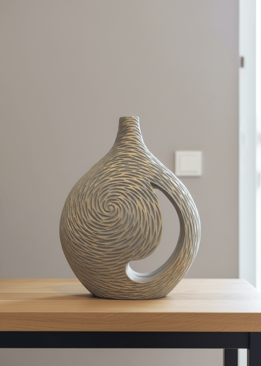 Geniş Gövdeli Dekoratif Vazo - Modern Polyester Obje (28x37x8)