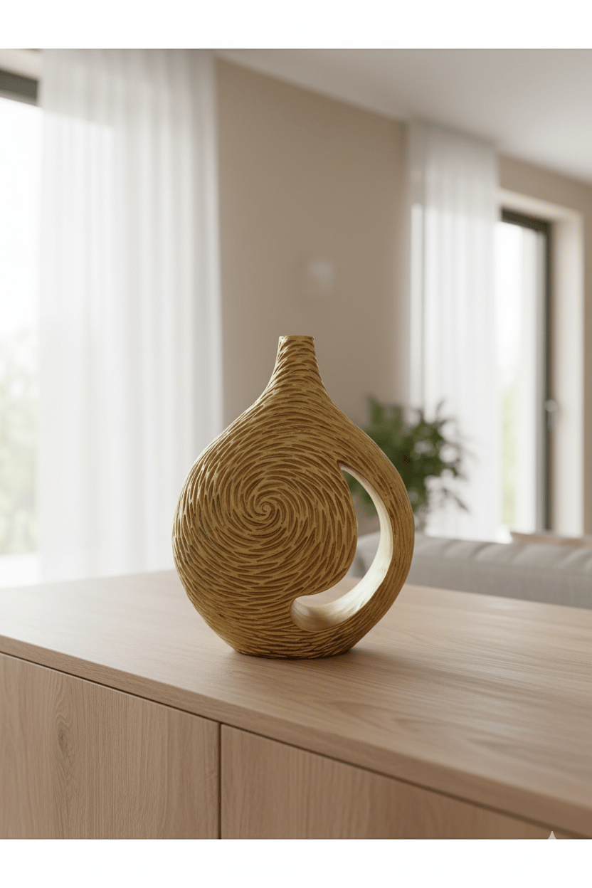 Geniş Gövdeli Dekoratif Vazo - Modern Seramik Obje (28x37x8)