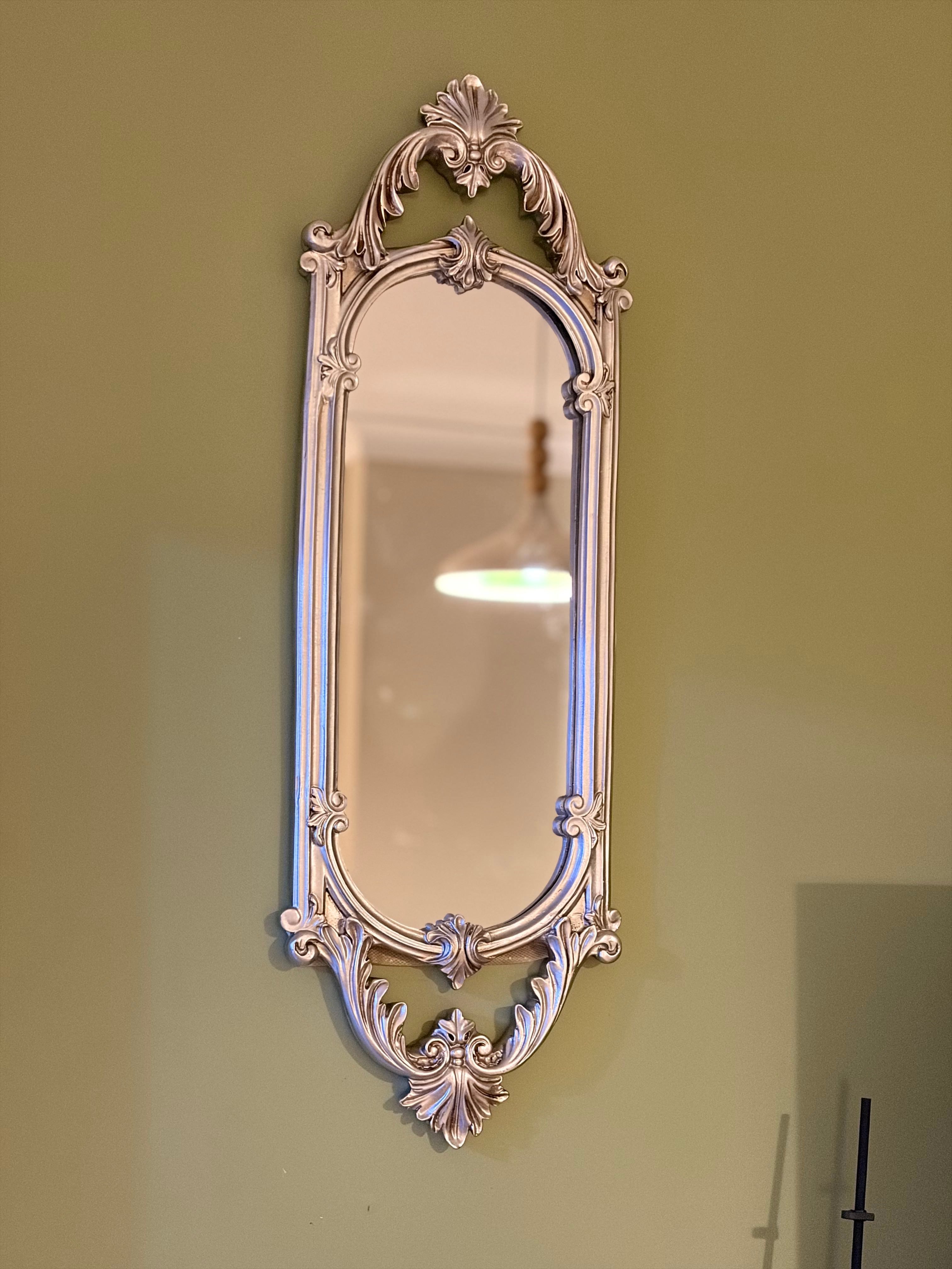 Kısa Oval Dekoratif Duvar Aynası – Eskitme Gümüş (60x20 cm)