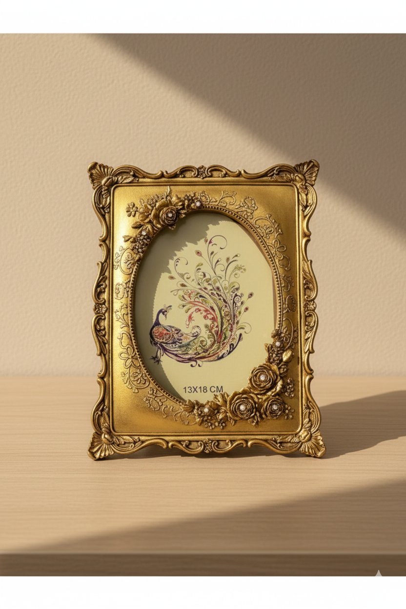 Klasik Hediyelik Çiçekli Gold Çerçeve