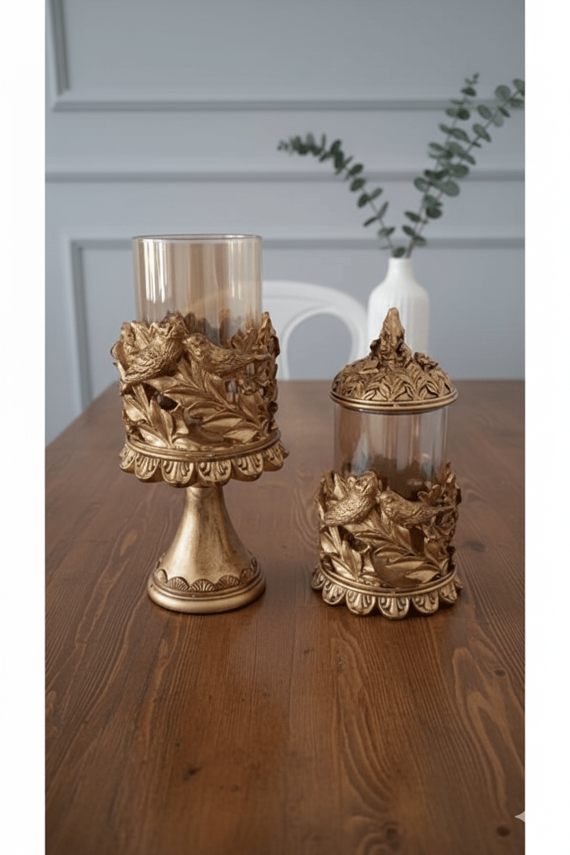 Klasik Hediyelik Kuşlu Ikili Şamdan