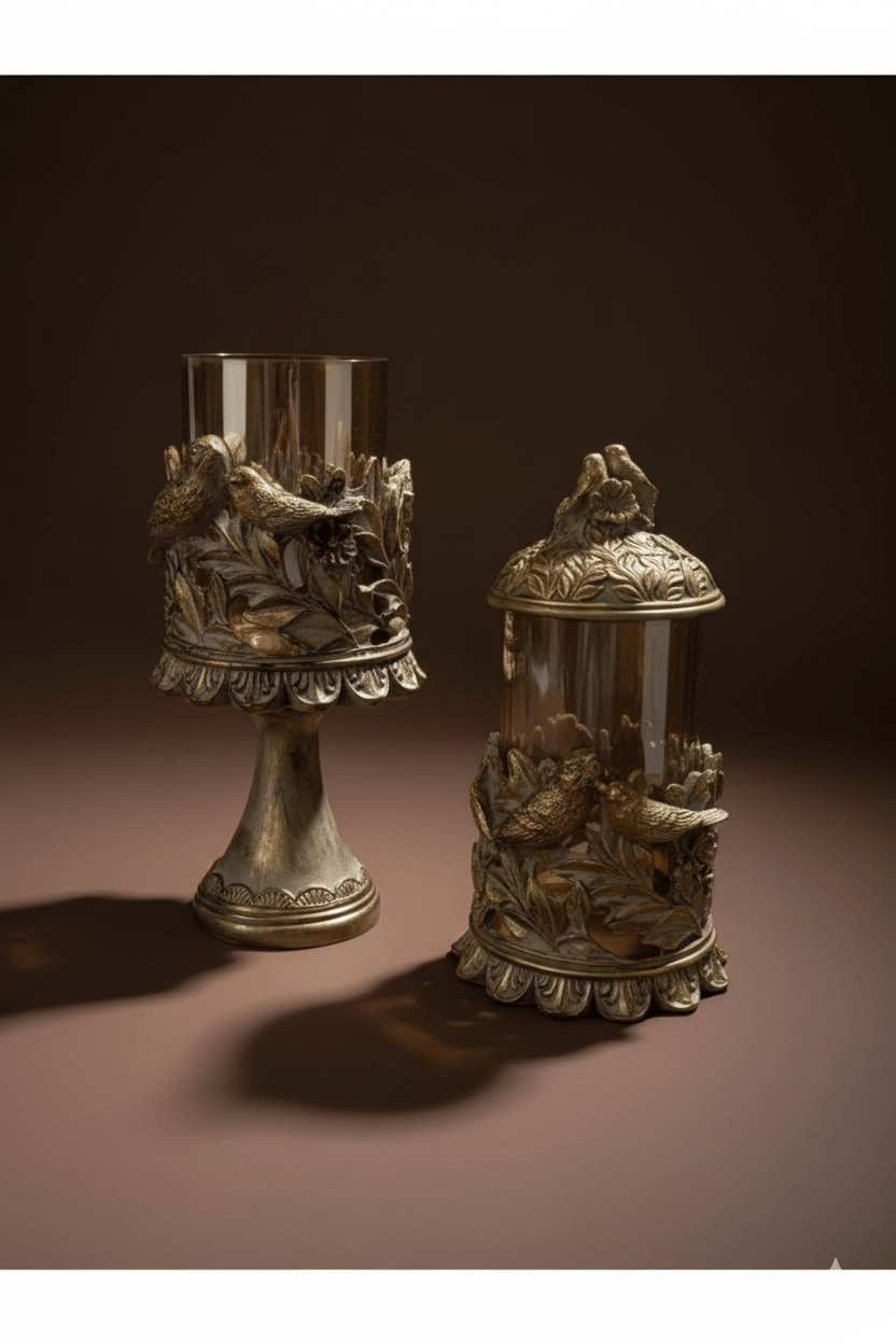 Klasik Hediyelik Kuşlu Ikili Şamdan