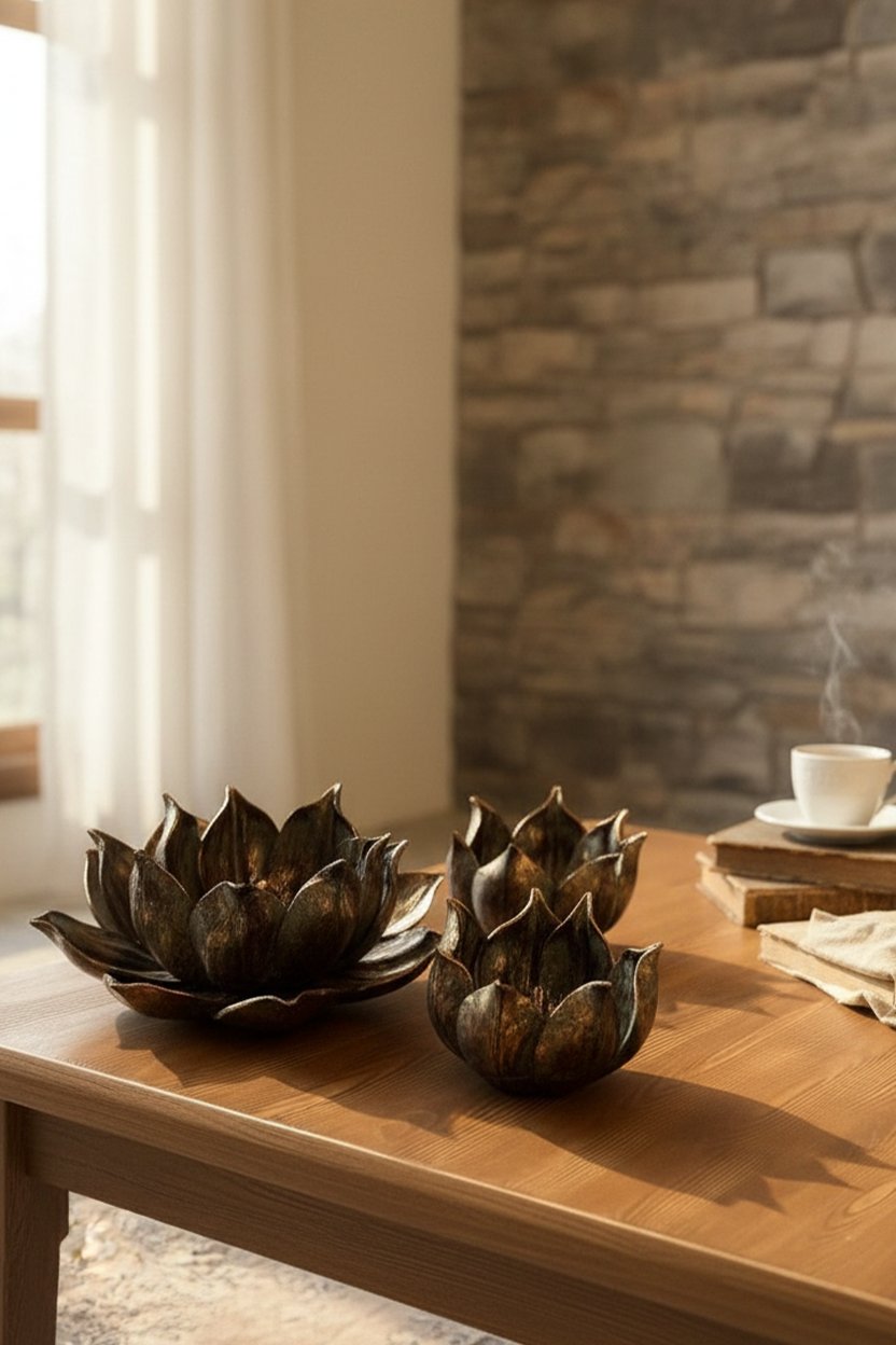 Şık Hediyelik Sehpa Üzeri Lotus Çiçek Seti