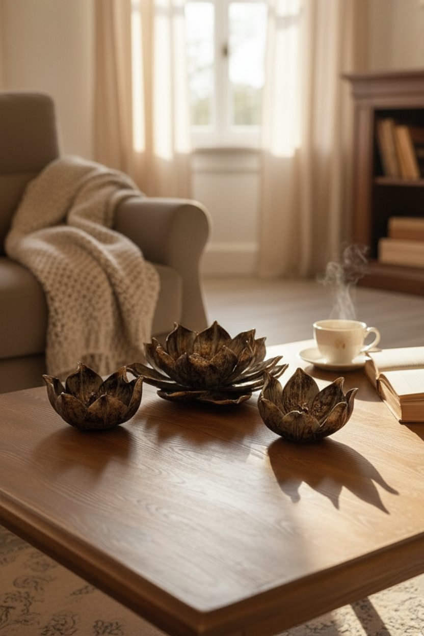 Şık Hediyelik Sehpa Üzeri Lotus Çiçek Seti