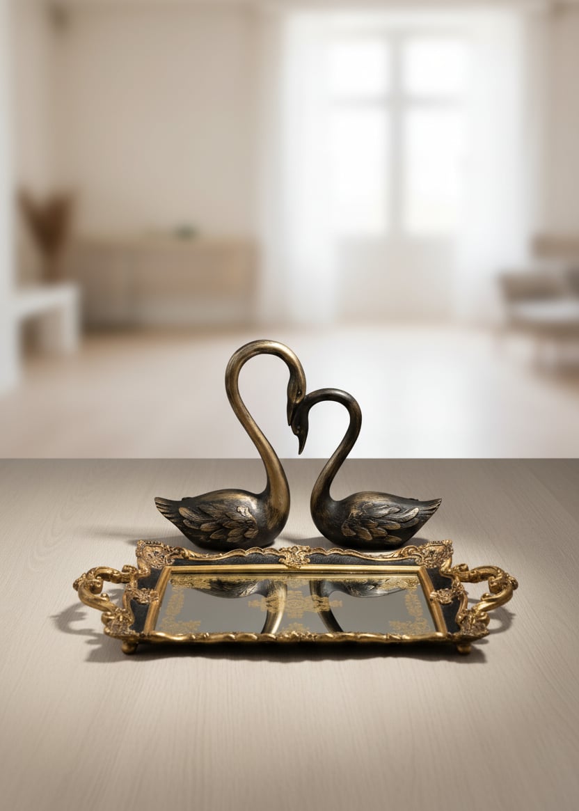 Şık Klasik Oymalı Aynalı Hediyelik Nişan Sunum Tepsisi