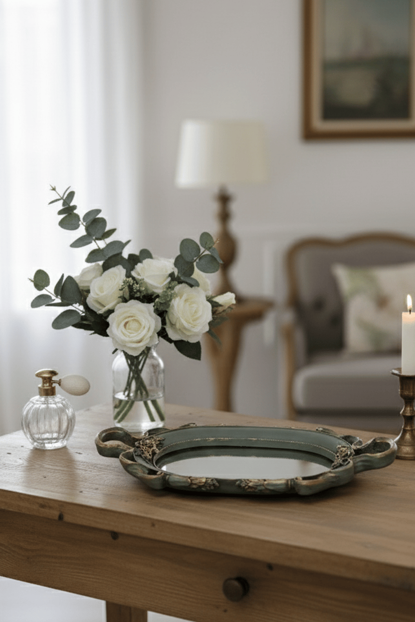 Şık Oymalı Aynalı Klasik Sunum Tepsi