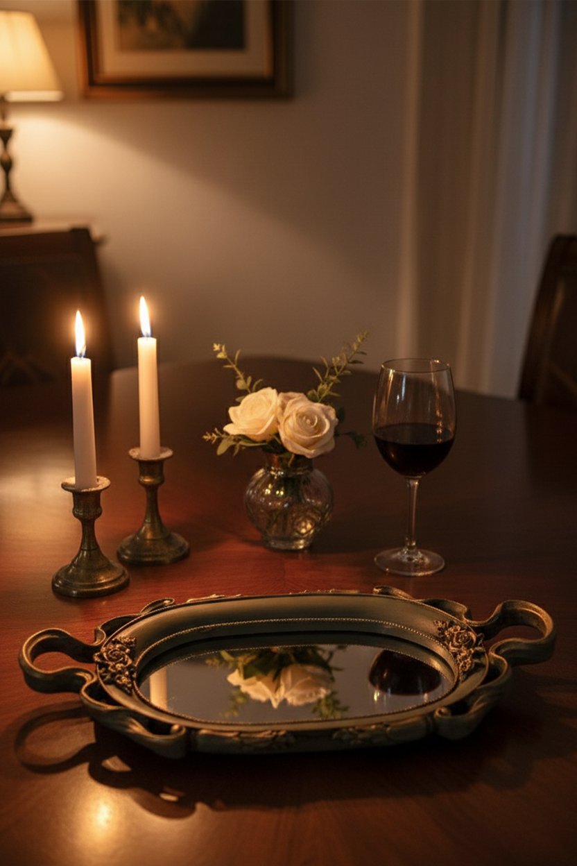 Şık Oymalı Aynalı Klasik Sunum Tepsi