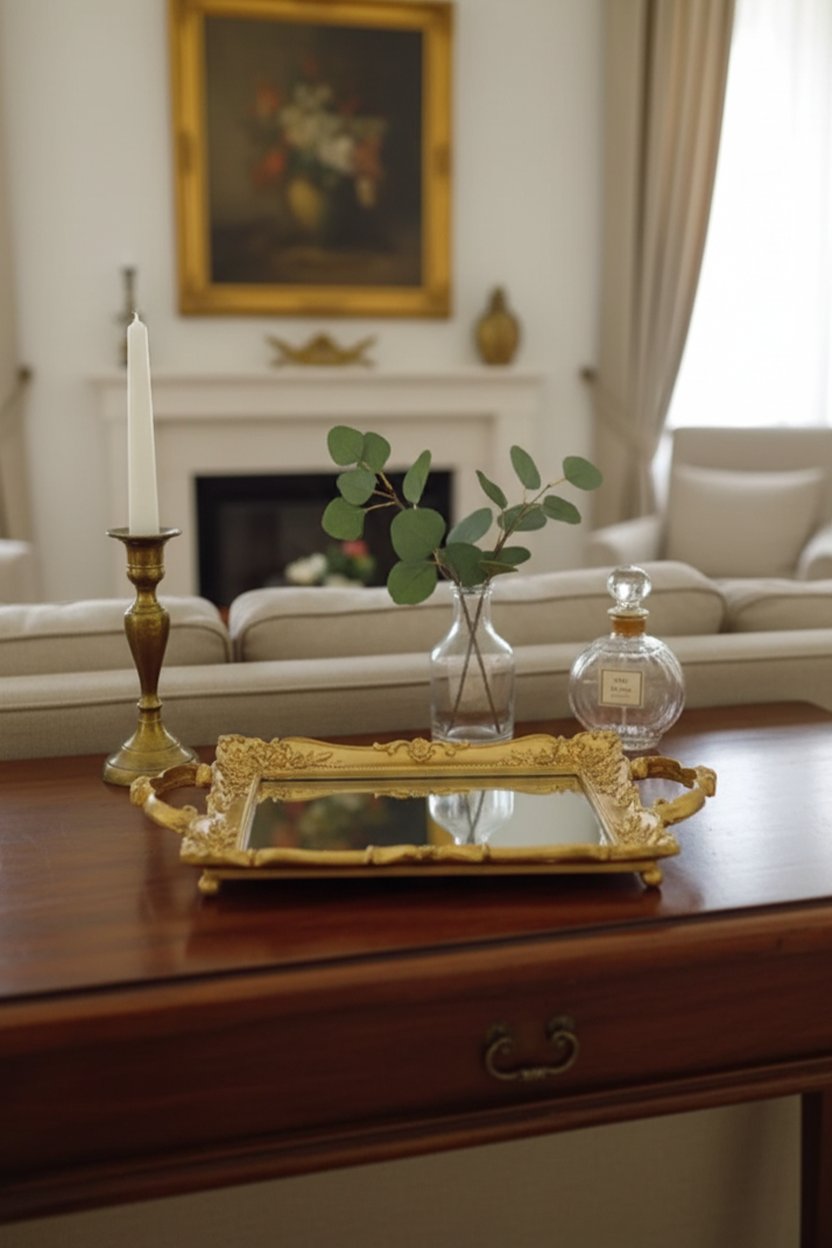 Şık Oymalı Aynalı Klasik Sunum Tepsi