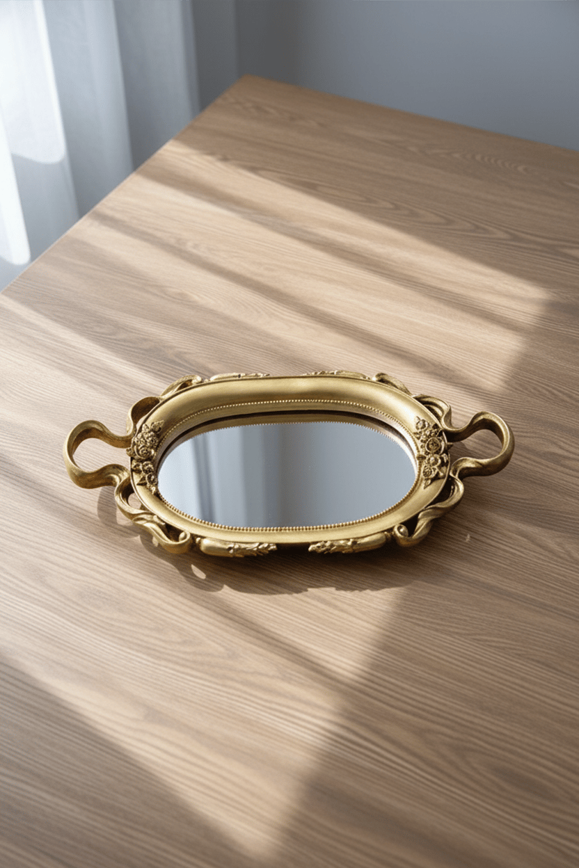 Şık Oymalı Hediyelik Aynalı Klasik Sunum Tepsi