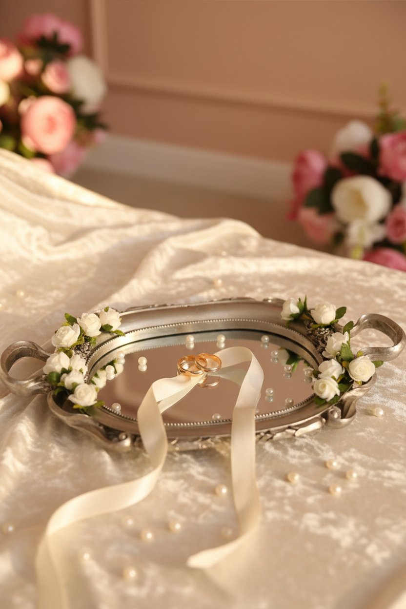 Şık Oymalı Hediyelik Aynalı Klasik Sunum Tepsi