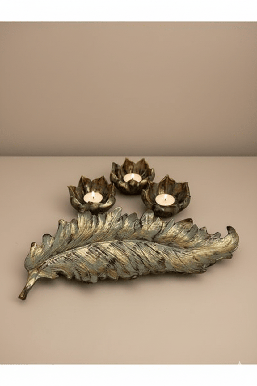 Yapraklı Üçlü Dekoratif Hediyelik Lotus Çiçek