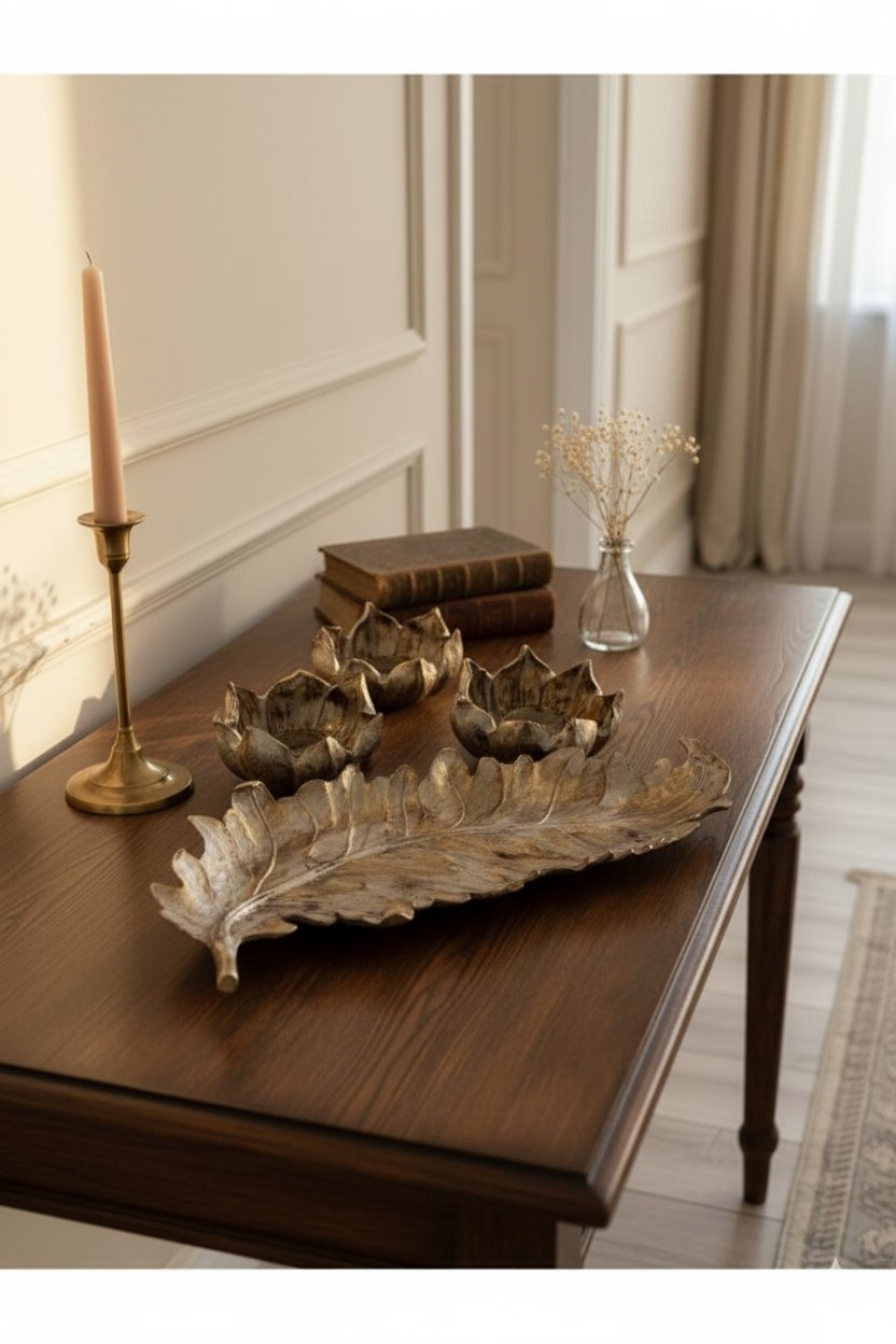 Yapraklı Üçlü Dekoratif Lotus Çiçek Hediye Seti