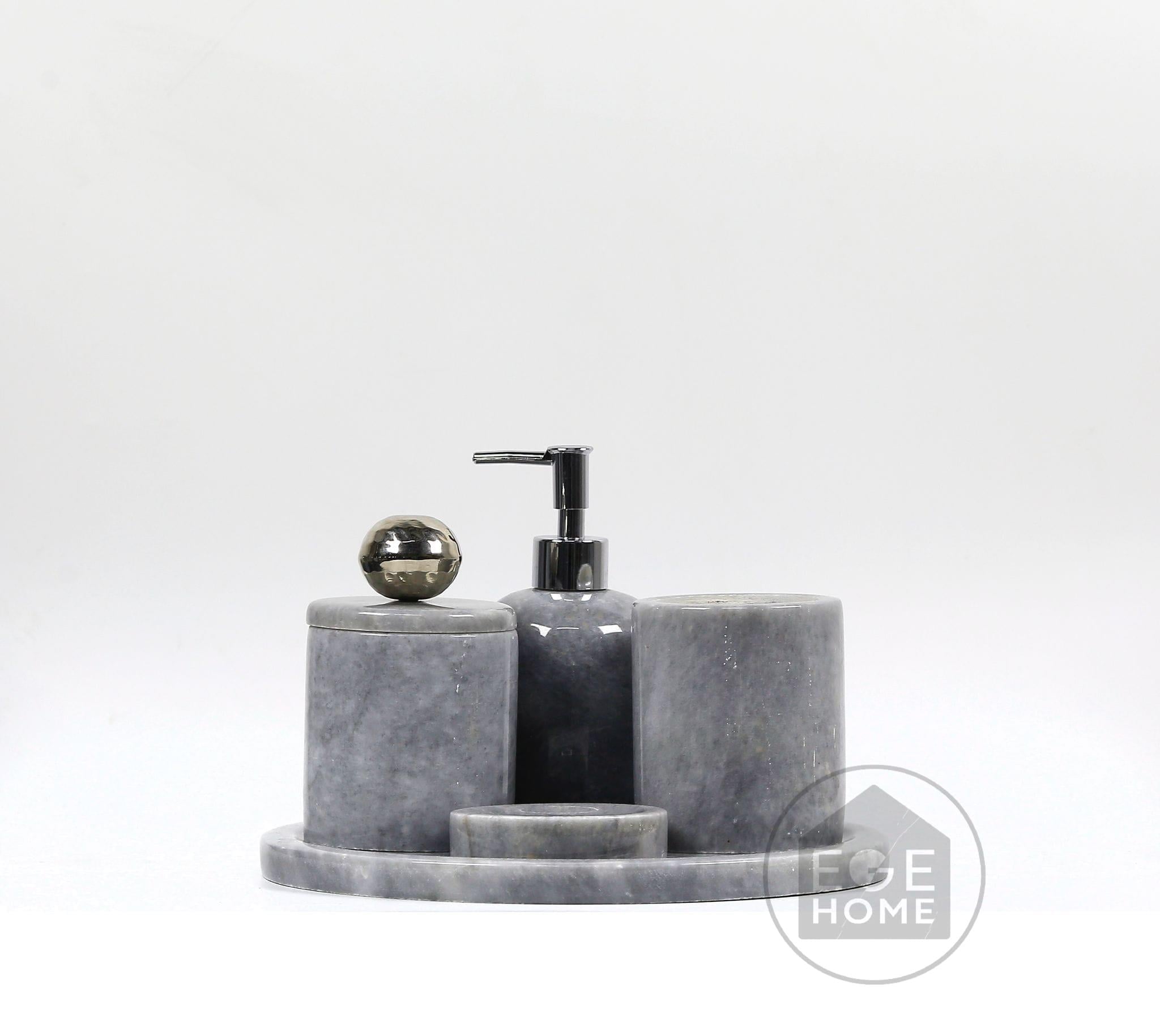 5 PARÇA GRİ MERMER  GÜMÜŞ DİSKO MODEL 