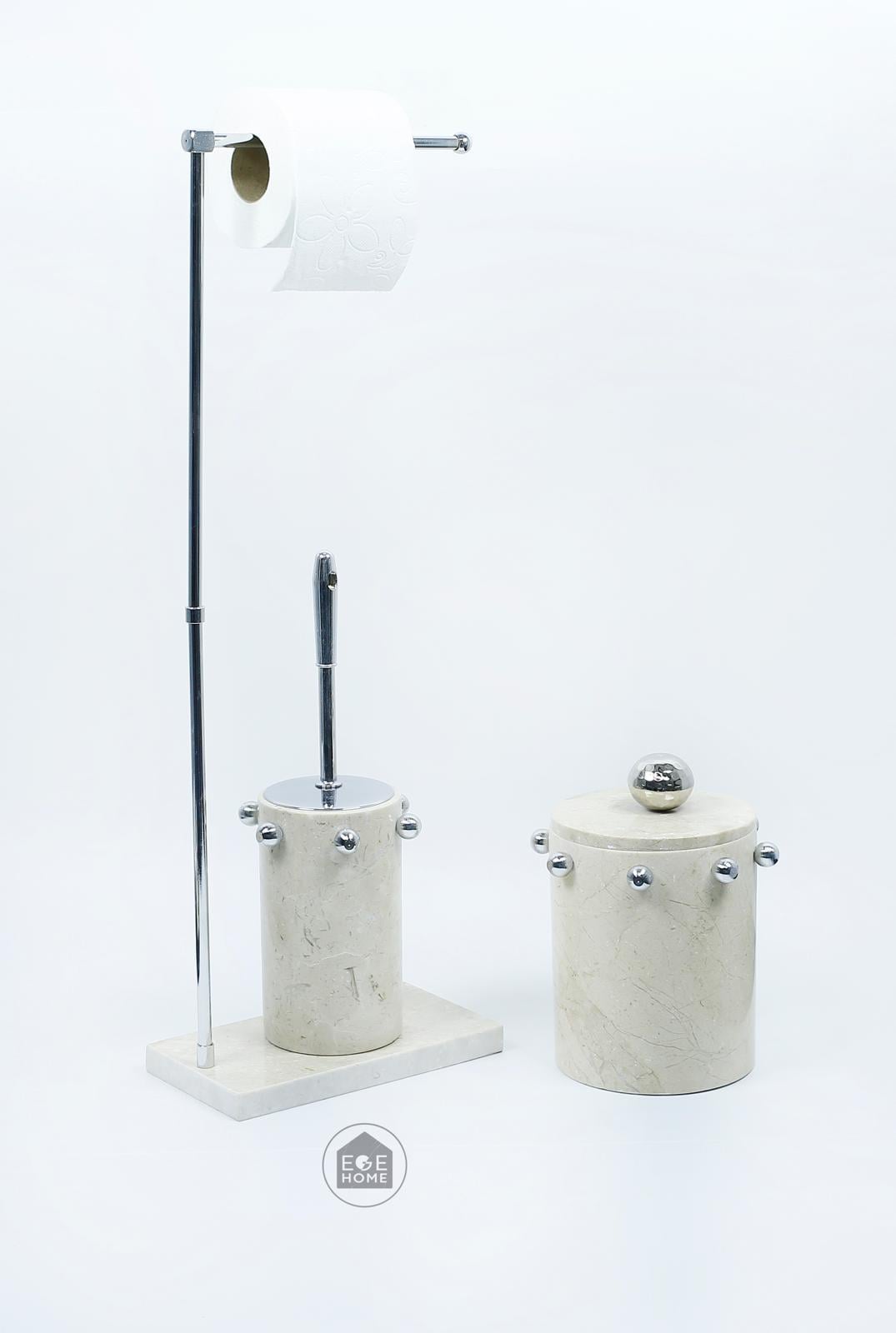 DEKORAFİT BEJ MERMER 3 PARÇA BANYO SETİ GÜMÜŞ BOL TOPLU 