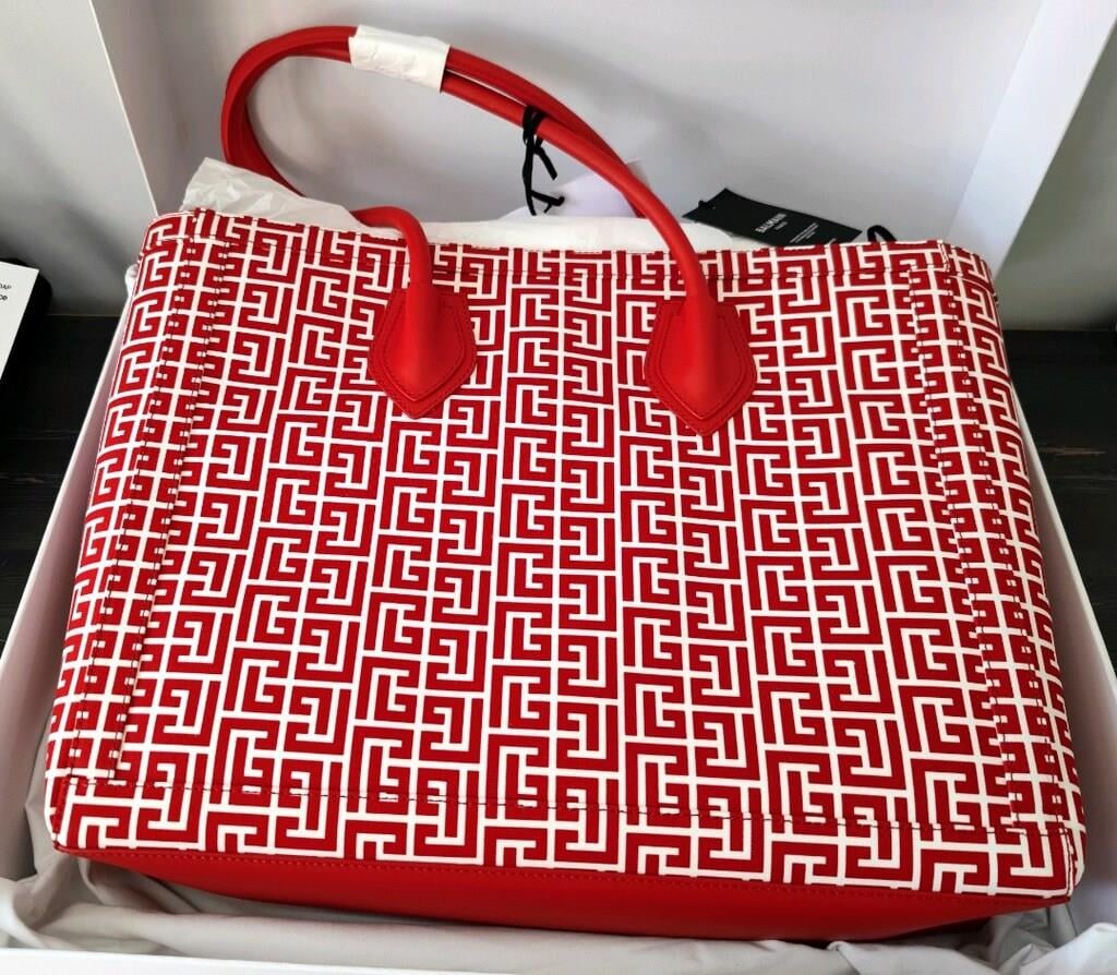 Balmain Monogram Kanvas B-army 42 Tote Kırmızı