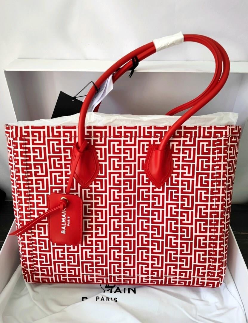 Balmain Monogram Kanvas B-army 42 Tote Kırmızı