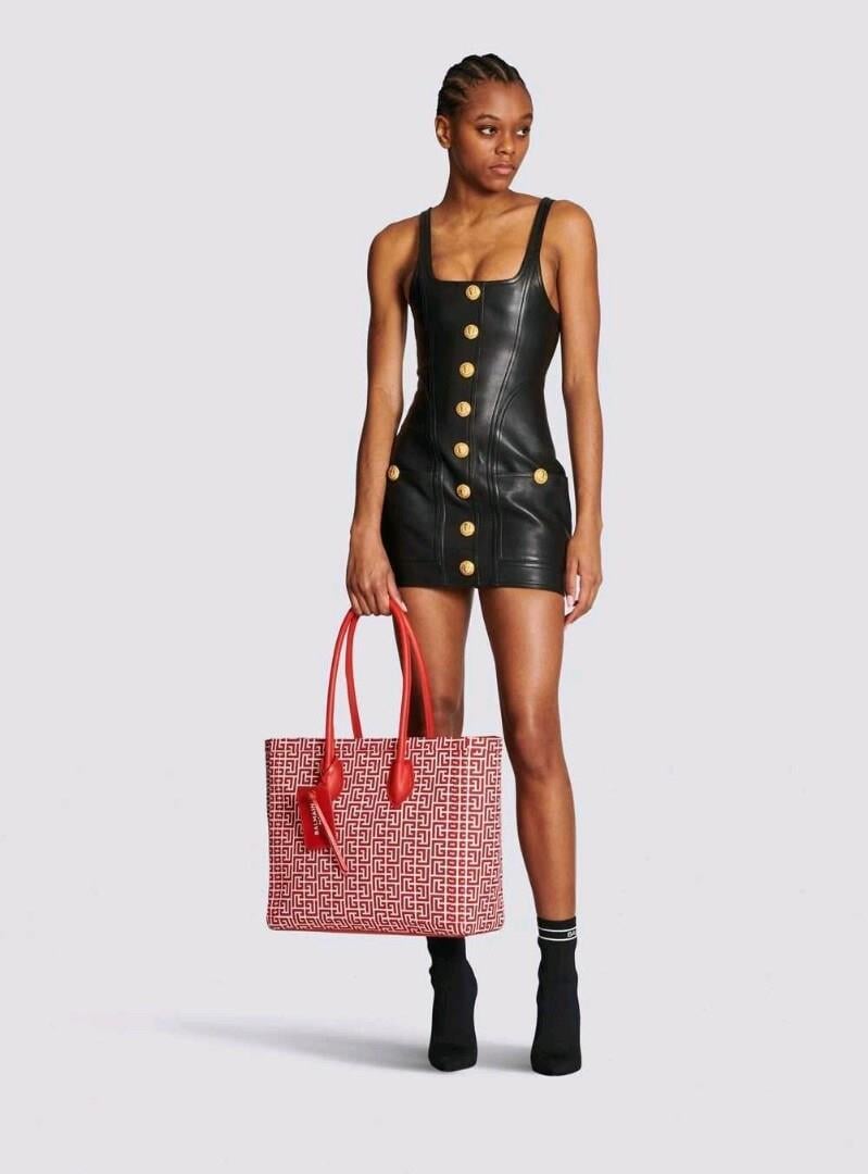 Balmain Monogram Kanvas B-army 42 Tote Kırmızı